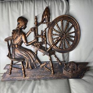 Vintage Syroco Girl at Spinning Wheel Wall Plaque lot of 2 of the same